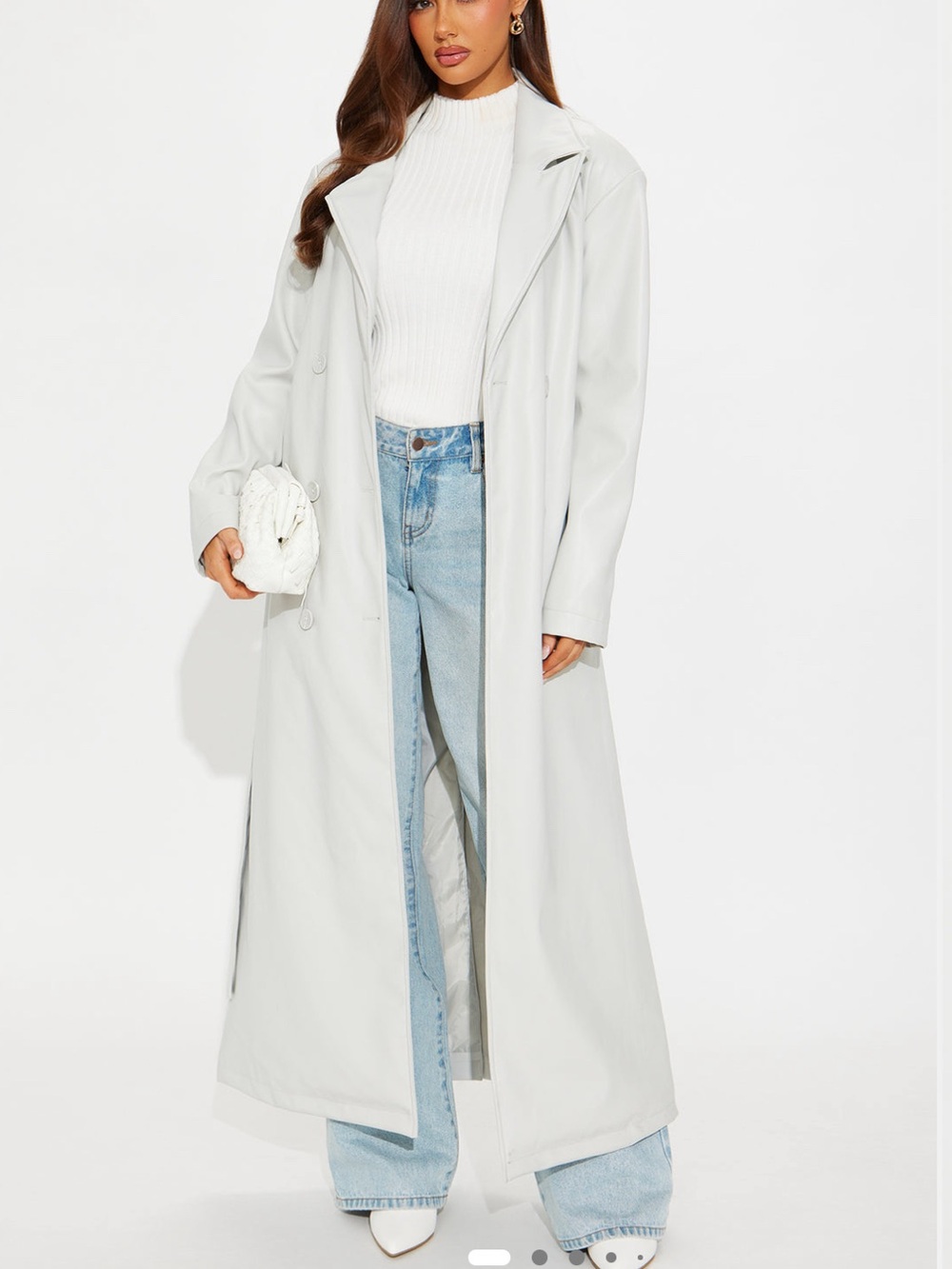 Long Light Gray faux leather Coat